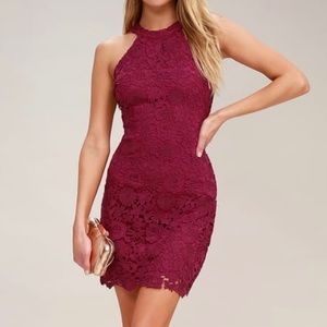 NWT Lulus Love Poem Magenta Lace Dress